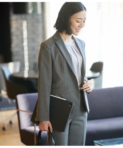 NEWYORKER L-SIZE/ニューヨーカー エルサイズ シャークスキン ノッチドラペル1釦ジャケット グレー L19号 NEWYORKER L-SIZE/ニューヨーカー エルサイズ シャークスキン ノッチドラペル1釦ジャケット グレー L19号