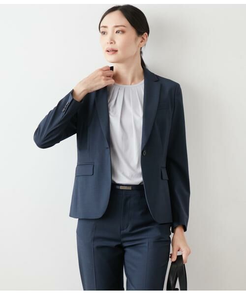 NEWYORKER L-SIZE/ニューヨーカー エルサイズ シャークスキン ノッチドラペル1釦ジャケット ブルー L17号 NEWYORKER L-SIZE/ニューヨーカー エルサイズ シャークスキン ノッチドラペル1釦ジャケット ブルー L17号