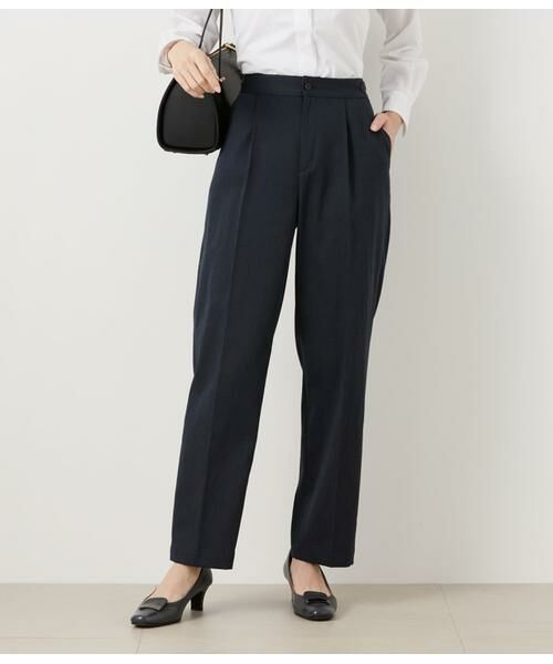 NEWYORKER L-SIZE/ニューヨーカー エルサイズ ポリエステルリネンコード アジャストベルトテーパードパンツ ネイビー L15号 NEWYORKER L-SIZE/ニューヨーカー エルサイズ ポリエステルリネンコード アジャストベルトテーパードパンツ ネイビー L15号