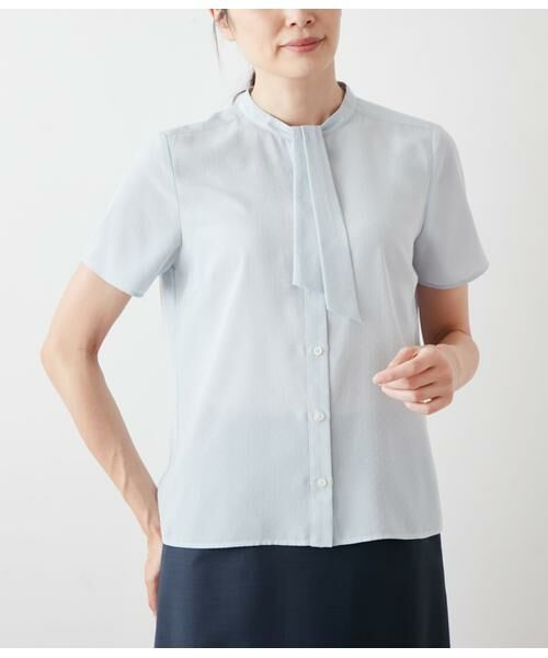 NEWYORKER L-SIZE / ニューヨーカー エルサイズ シャツ・ブラウス | ミニドットデシン 2WAYボウタイ半袖ブラウス | 詳細1