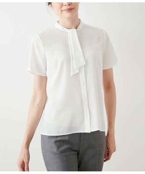 NEWYORKER L-SIZE / ニューヨーカー エルサイズ シャツ・ブラウス | ミニドットデシン 2WAYボウタイ半袖ブラウス | 詳細12