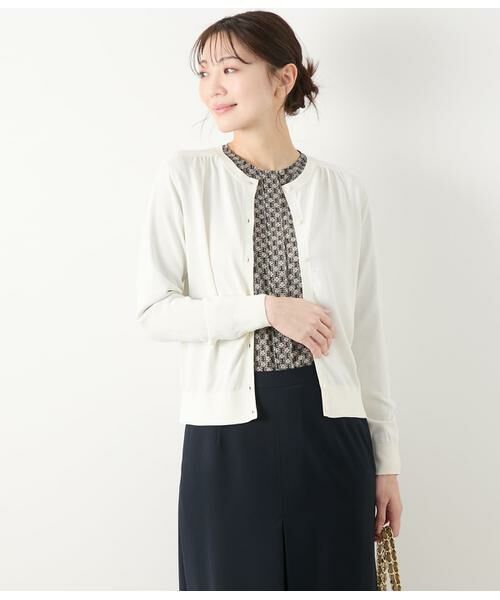 NEWYORKER L-SIZE/ニューヨーカー エルサイズ アセテートナイロン天竺 クルーネックカーディガン アイボリー L17号 NEWYORKER L-SIZE/ニューヨーカー エルサイズ アセテートナイロン天竺 クルーネックカーディガン アイボリー L17号