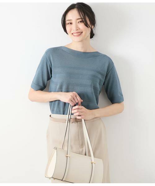 NEWYORKER L-SIZE/ニューヨーカー エルサイズ コットンアセテート パネルボーダー5分袖プルオーバー グリーン L15号 NEWYORKER L-SIZE/ニューヨーカー エルサイズ コットンアセテート パネルボーダー5分袖プルオーバー グリーン L15号