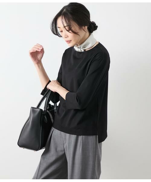 NEWYORKER L-SIZE/ニューヨーカー エルサイズ レーヨンナイロンジャージー 7分袖クルーネックカットソー ブラック L13号 NEWYORKER L-SIZE/ニューヨーカー エルサイズ レーヨンナイロンジャージー 7分袖クルーネックカットソー ブラック L13号