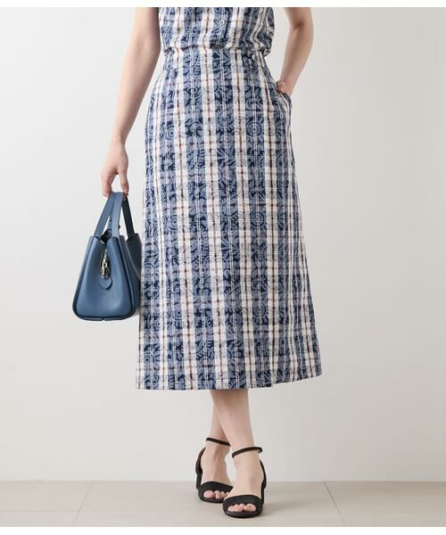 NEWYORKER L-SIZE/ニューヨーカー エルサイズ ペイズリーニューヨーカータータン ラップ風スカート ネイビー L15号 NEWYORKER L-SIZE/ニューヨーカー エルサイズ ペイズリーニューヨーカータータン ラップ風スカート ネイビー L15号