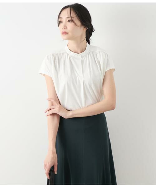 NEWYORKER L-SIZE/ニューヨーカー エルサイズ コットンナイロントリコット スタンドカラープルオーバー ホワイト L15号 NEWYORKER L-SIZE/ニューヨーカー エルサイズ コットンナイロントリコット スタンドカラープルオーバー ホワイト L15号