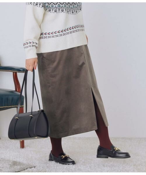 NEWYORKER L-SIZE / ニューヨーカー エルサイズ ミニ・ひざ丈スカート | ライトコール ストレートスカート(グレー)