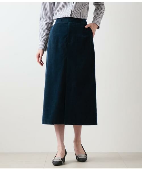 NEWYORKER L-SIZE / ニューヨーカー エルサイズ ミニ・ひざ丈スカート | ライトコール ストレートスカート(ネイビー)