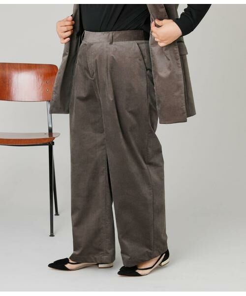 NEWYORKER L-SIZE / ニューヨーカー エルサイズ チノ・ワークパンツ | ライトコール ワイドパンツ(グレー)