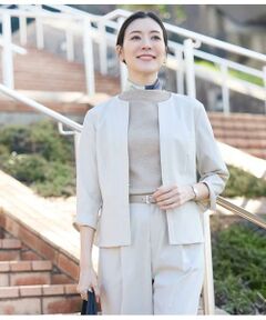 NEWYORKER L-SIZE / ニューヨーカー エルサイズ シャツ・ブラウス | リネンライクストレッチ ノーカラーブラウス