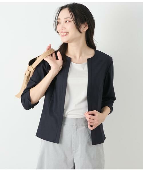 NEWYORKER L-SIZE / ニューヨーカー エルサイズ シャツ・ブラウス | リネンライクストレッチ ノーカラーブラウス | 詳細16