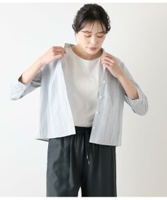 NEWYORKER L-SIZE / ニューヨーカー エルサイズ シャツ・ブラウス | コットンリネンドビーストライプ 7分袖スキッパーブラウス