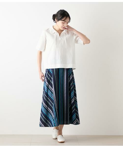 NEWYORKER L-SIZE / ニューヨーカー エルサイズ シャツ・ブラウス | コットンリネンドビーストライプ プルオーバーブラウス | 詳細10