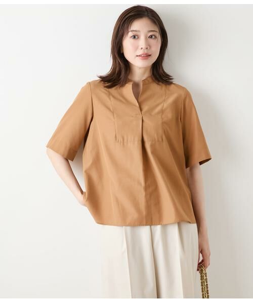 NEWYORKER L-SIZE/ニューヨーカー エルサイズ TCライトタンブラー 5分袖ビブフロントスキッパーシャツ キャメル L13号 NEWYORKER L-SIZE/ニューヨーカー エルサイズ TCライトタンブラー 5分袖ビブフロントスキッパーシャツ キャメル L13号
