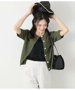 NEWYORKER L-SIZE / ニューヨーカー エルサイズ カーディガン・ボレロ | リネンライクワッフル クルーネック5分袖カーディガン