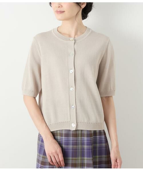 NEWYORKER L-SIZE / ニューヨーカー エルサイズ カーディガン・ボレロ | リネンライクワッフル クルーネック5分袖カーディガン | 詳細7