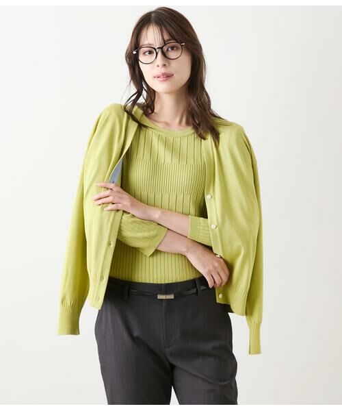 NEWYORKER L-SIZE/ニューヨーカー エルサイズ レーヨンポリストレッチ Vネックカーディガン イエローグリーン L17号 NEWYORKER L-SIZE/ニューヨーカー エルサイズ レーヨンポリストレッチ Vネックカーディガン イエローグリーン L17号