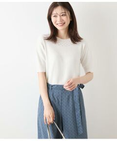 NEWYORKER L-SIZE / ニューヨーカー エルサイズ ニット・セーター | TCホールガーメント(R)  求心透かし柄5分袖プルオーバー