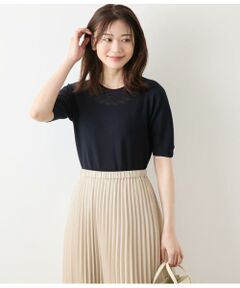 NEWYORKER L-SIZE / ニューヨーカー エルサイズ ニット・セーター | TCホールガーメント(R)  求心透かし柄5分袖プルオーバー