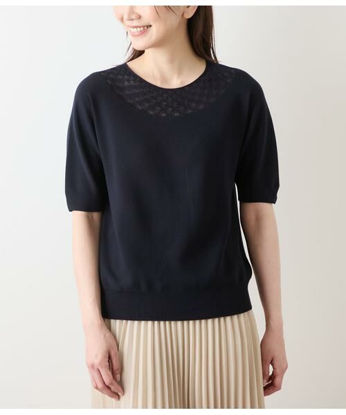 NEWYORKER L-SIZE / ニューヨーカー エルサイズ ニット・セーター | TCホールガーメント(R) 求心透かし柄5分袖プルオーバー | 詳細11