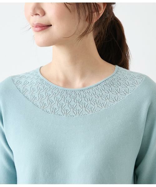 NEWYORKER L-SIZE / ニューヨーカー エルサイズ ニット・セーター | TCホールガーメント(R) 求心透かし柄5分袖プルオーバー | 詳細3