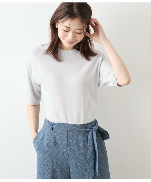 NEWYORKER L-SIZE / ニューヨーカー エルサイズ ニット・セーター | ギザコットンホールガーメント(R) 5分袖プルオーバー(ライトグレー)