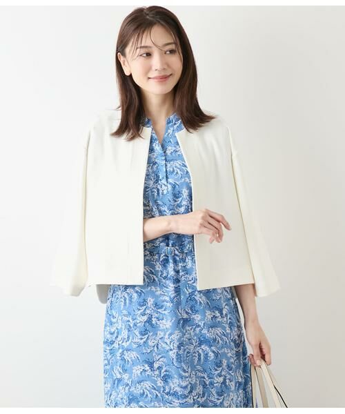 NEWYORKER L-SIZE / ニューヨーカー エルサイズ カットソー | ジョーゼットダンボール 7分袖着流しカーディガン(ホワイト)