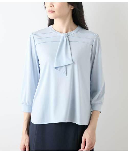 NEWYORKER L-SIZE / ニューヨーカー エルサイズ カットソー | トリアセ強撚スムース 7分袖ボウタイカットソー | 詳細1