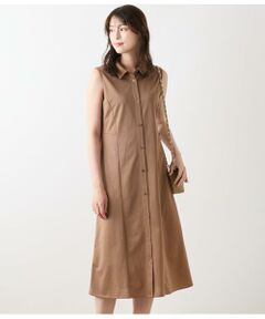 NEWYORKER L-SIZE / ニューヨーカー エルサイズ ミニ丈・ひざ丈ワンピース | ハイツイストツイル ノースリーブシャツワンピース