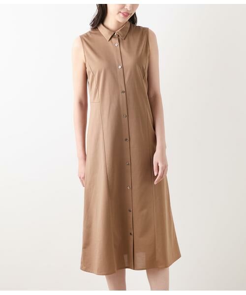 NEWYORKER L-SIZE / ニューヨーカー エルサイズ ミニ丈・ひざ丈ワンピース | ハイツイストツイル ノースリーブシャツワンピース | 詳細1