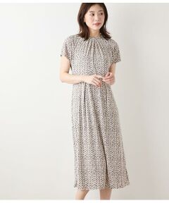 NEWYORKER L-SIZE / ニューヨーカー エルサイズ ミニ丈・ひざ丈ワンピース | ポリエステル強撚スムース 幾何学プリント フレンチスリーブワンピース