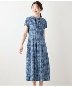 NEWYORKER L-SIZE / ニューヨーカー エルサイズ ミニ丈・ひざ丈ワンピース | ポリエステル強撚スムース 幾何学プリント フレンチスリーブワンピース