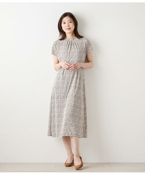 NEWYORKER L-SIZE / ニューヨーカー エルサイズ ミニ丈・ひざ丈ワンピース | ポリエステル強撚スムース 幾何学プリント フレンチスリーブワンピース | 詳細7