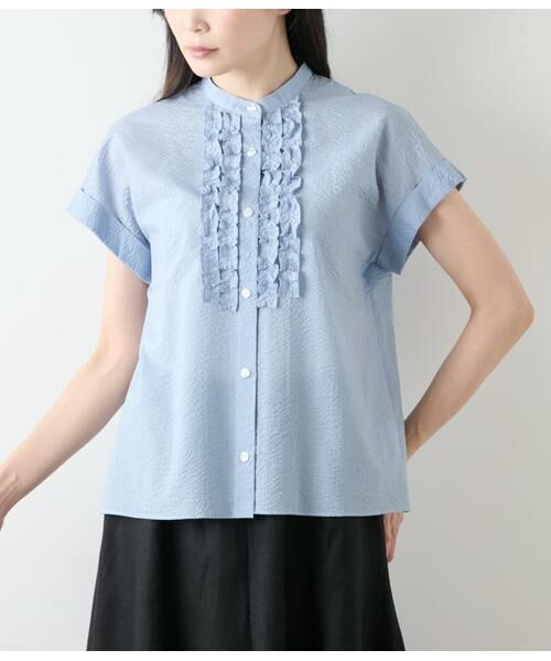 NEWYORKER L-SIZE / ニューヨーカー エルサイズ Tシャツ | ウェーブコットン フレンチスリーブフリルブラウス | 詳細1