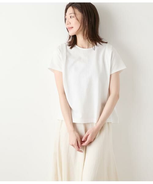 NEWYORKER L-SIZE/ニューヨーカー エルサイズ 格子サッカージャカードシルケット ショルダータックカットソー ホワイト L15号 NEWYORKER L-SIZE/ニューヨーカー エルサイズ 格子サッカージャカードシルケット ショルダータックカットソー ホワイト L15号