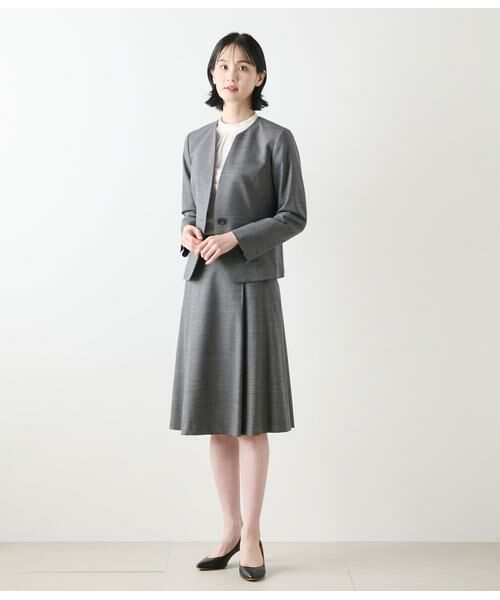 NEWYORKER L-SIZE / ニューヨーカー エルサイズ ミニ・ひざ丈スカート | ウールシルクピンヘッド タックスカート | 詳細5