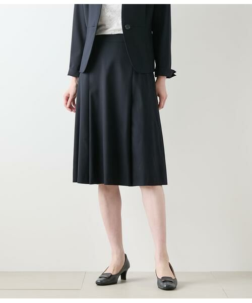 NEWYORKER L-SIZE/ニューヨーカー エルサイズ ウールシルクピンヘッド タックスカート ネイビー L15号 NEWYORKER L-SIZE/ニューヨーカー エルサイズ ウールシルクピンヘッド タックスカート ネイビー L15号