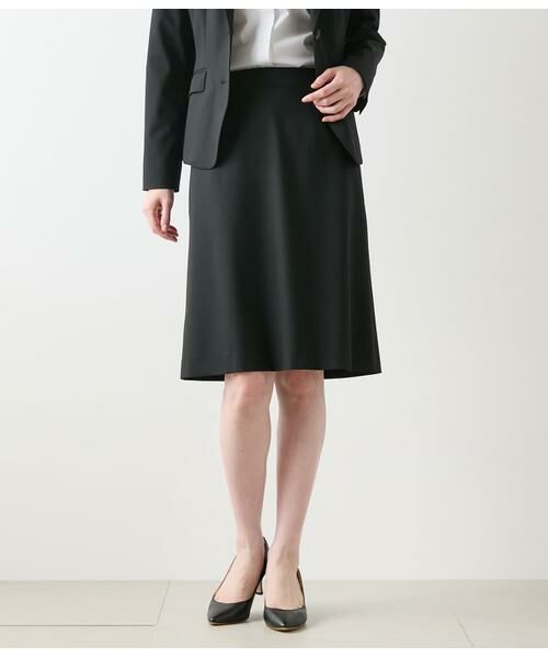 NEWYORKER L-SIZE / ニューヨーカー エルサイズ ミニ・ひざ丈スカート | 2WAYストレッチツイル Aラインスカート(ブラック)