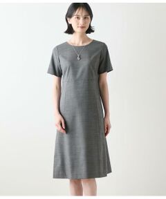 NEWYORKER L-SIZE / ニューヨーカー エルサイズ ミニ丈・ひざ丈ワンピース | ウールシルクピンヘッド パネルウエスト切替えワンピース