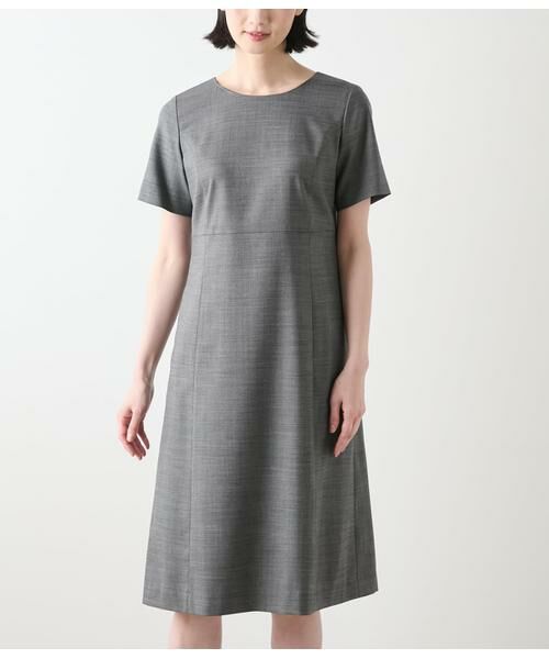 NEWYORKER L-SIZE / ニューヨーカー エルサイズ ミニ丈・ひざ丈ワンピース | ウールシルクピンヘッド パネルウエスト切替えワンピース | 詳細1