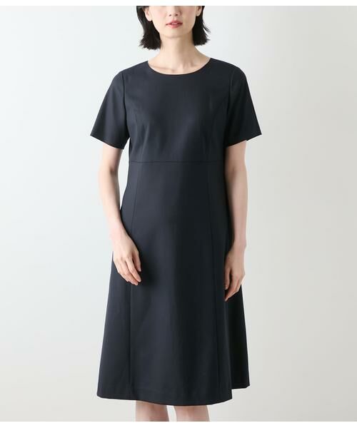 NEWYORKER L-SIZE / ニューヨーカー エルサイズ ミニ丈・ひざ丈ワンピース | ウールシルクピンヘッド パネルウエスト切替えワンピース | 詳細10