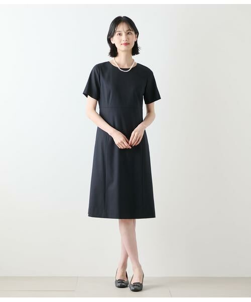 NEWYORKER L-SIZE / ニューヨーカー エルサイズ ミニ丈・ひざ丈ワンピース | ウールシルクピンヘッド パネルウエスト切替えワンピース | 詳細11