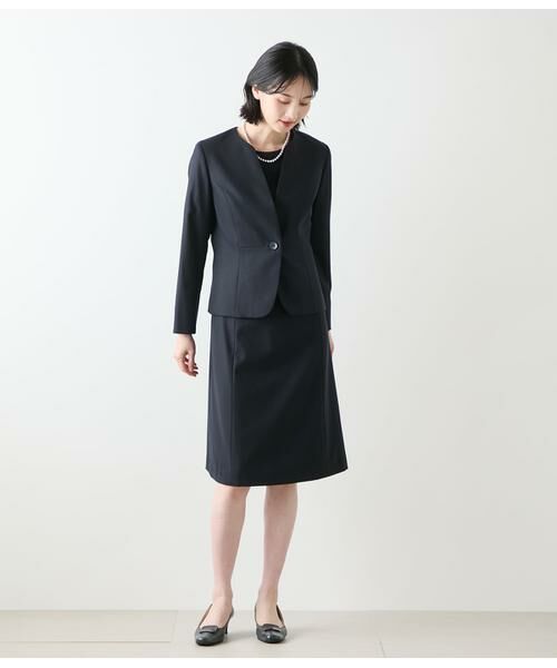 NEWYORKER L-SIZE / ニューヨーカー エルサイズ ミニ丈・ひざ丈ワンピース | ウールシルクピンヘッド パネルウエスト切替えワンピース | 詳細13