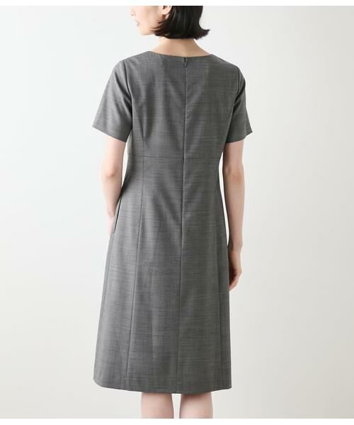 NEWYORKER L-SIZE / ニューヨーカー エルサイズ ミニ丈・ひざ丈ワンピース | ウールシルクピンヘッド パネルウエスト切替えワンピース | 詳細2