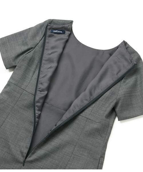 NEWYORKER L-SIZE / ニューヨーカー エルサイズ ミニ丈・ひざ丈ワンピース | ウールシルクピンヘッド パネルウエスト切替えワンピース | 詳細6