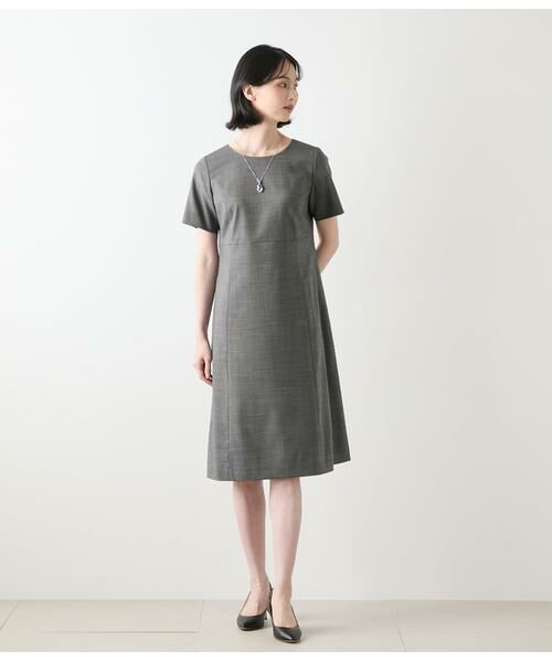 NEWYORKER L-SIZE / ニューヨーカー エルサイズ ミニ丈・ひざ丈ワンピース | ウールシルクピンヘッド パネルウエスト切替えワンピース | 詳細7