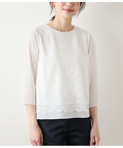 NEWYORKER L-SIZE / ニューヨーカー エルサイズ カットソー | TR天竺フラワーレース 7分袖プルオーバー | 詳細1