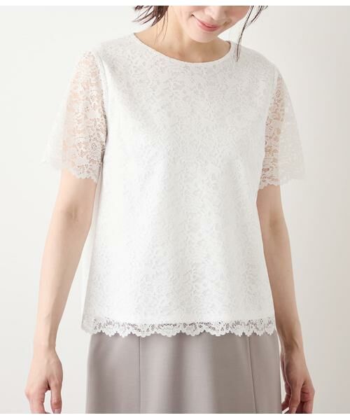 NEWYORKER L-SIZE / ニューヨーカー エルサイズ Tシャツ | TR天竺フラワーレース 半袖プルオーバー | 詳細1