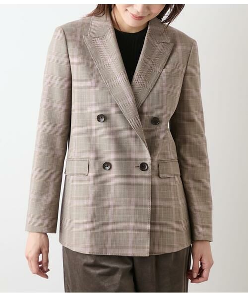 NEWYORKER L-SIZE / ニューヨーカー エルサイズ テーラードジャケット | カラードグレンチェック ピークドラペルダブルブレストジャケット | 詳細1