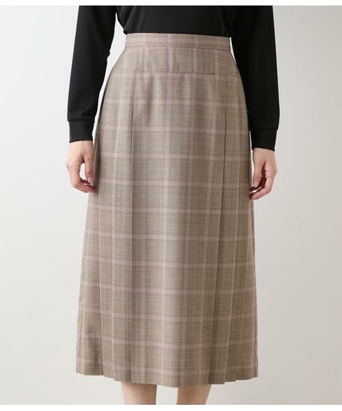 NEWYORKER L-SIZE / ニューヨーカー エルサイズ ミニ・ひざ丈スカート | カラードグレンチェック サイドタックプリーツスカート | 詳細1